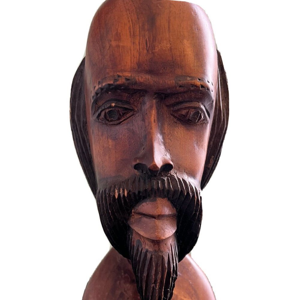 Hand Carved Wood African Man’s Head Bust Sculpture Ebony Wood Tribal 9”